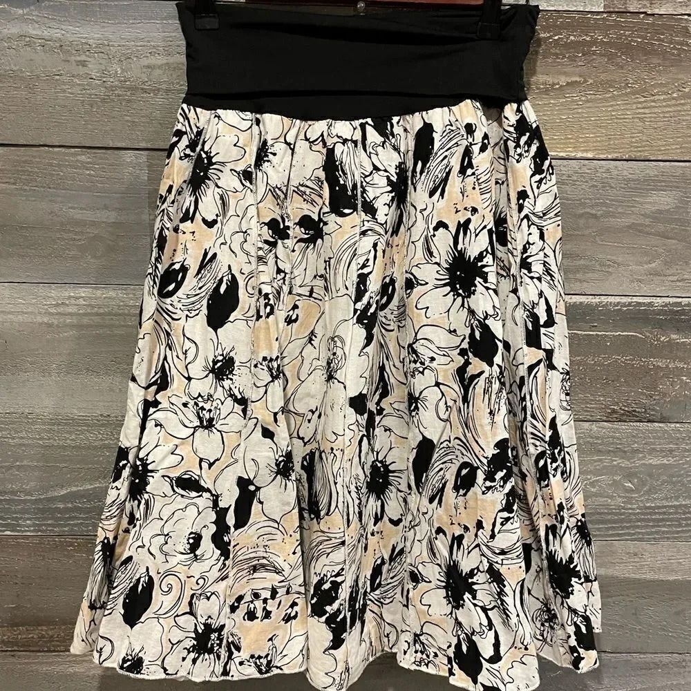 Carole Little linen (55) blend a line floral skirt with fold down waist band S